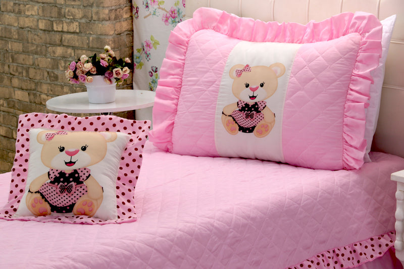Kit Cobre Leito Ursinha Solteiro 3 Peças Rosa